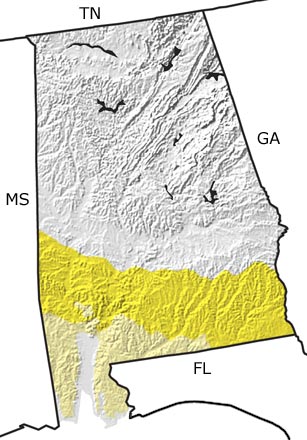 Tertiary in Alabama map