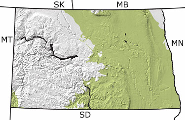 Cretaceous in North Dakota map