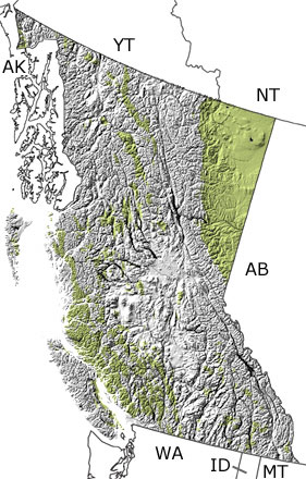 Cretaceous in British Columbia map