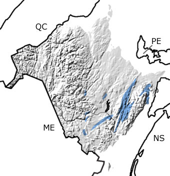 Carboniferous in New Brunswick map
