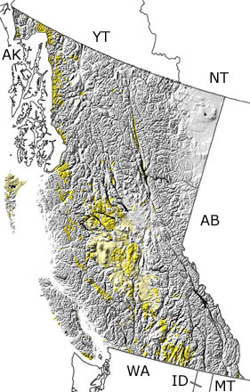 Tertiary in British Columbia map