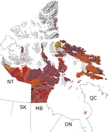 Precambrian in Nunavut map